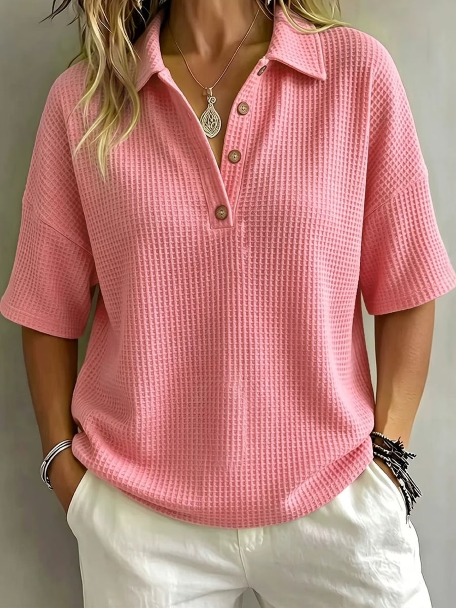 New Arrival 🔥Women's Button-Up Waffle Short Sleeve Shirt