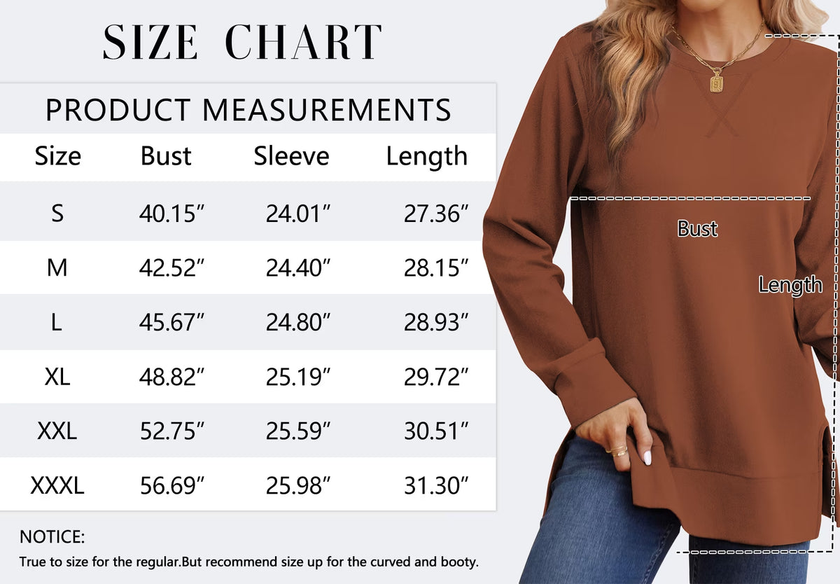 Women Loose Long Sleeve Tunic Top Side Slit