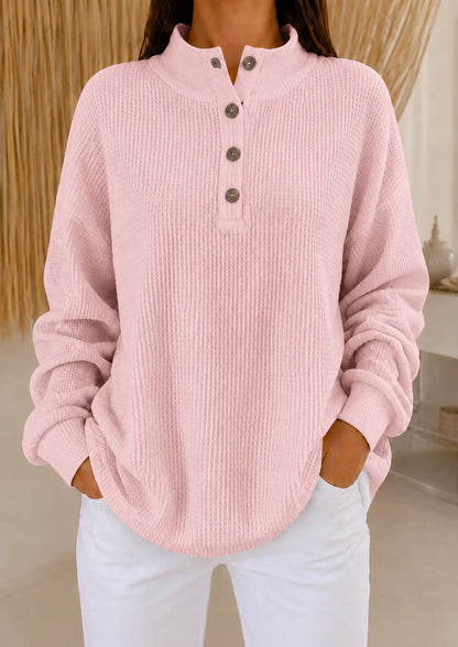 Women’s Waffle Knit Button Neck Pullover