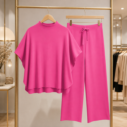 Women's 2 Piece Outfits Lounge Set 3/4 Batwing Sleeve Capelet Crew Neck Pullover Tops Wide Leg Pants Travel Set