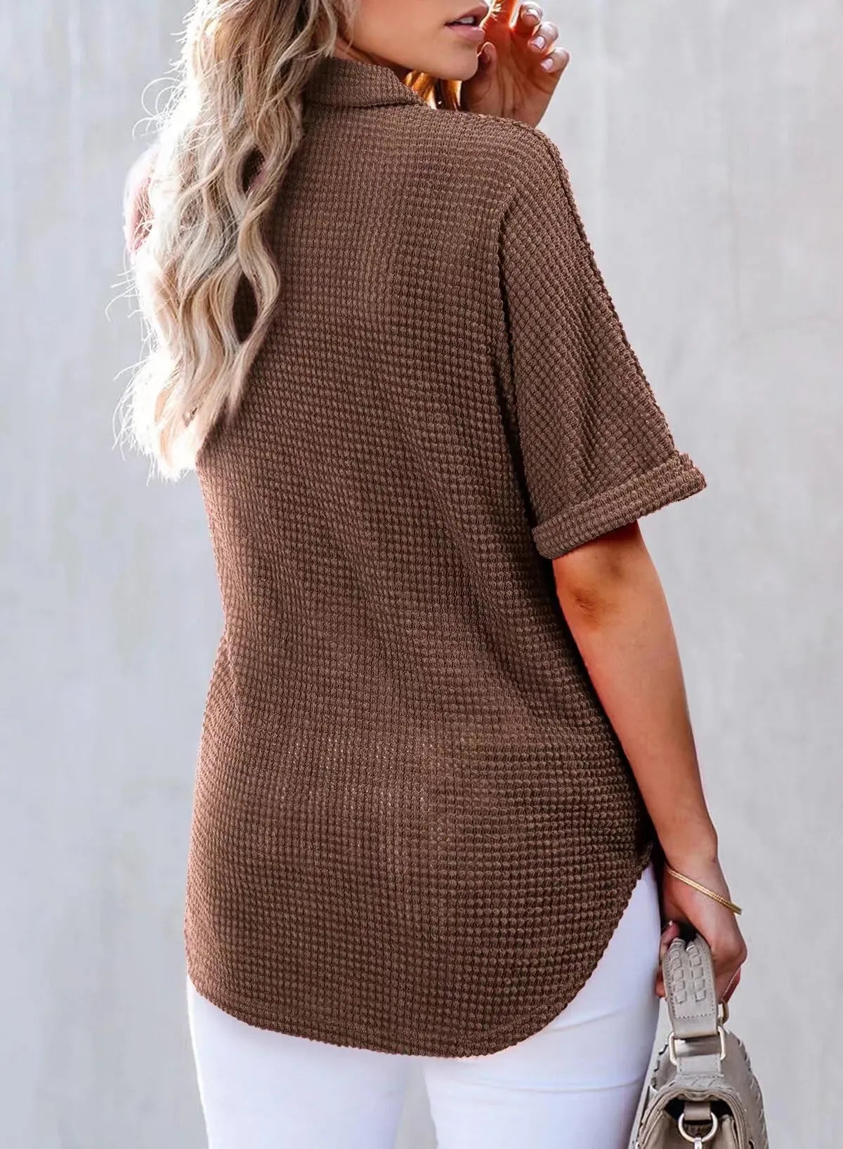 🔥2026 HOT SEAL ! ! !🔥100% Cotton Women's Waffle Knit Short Sleeve Tunic Henley Shirts