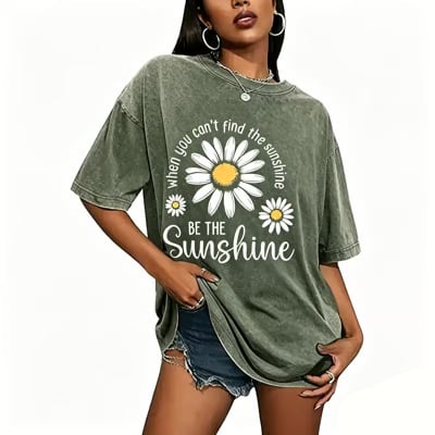 Women's Summer 100% Cotton T-Shirts: Sun-themed prints, solid colors, double-stitched seams, breathable, loose fit. 💗 Buy two and get free shipping