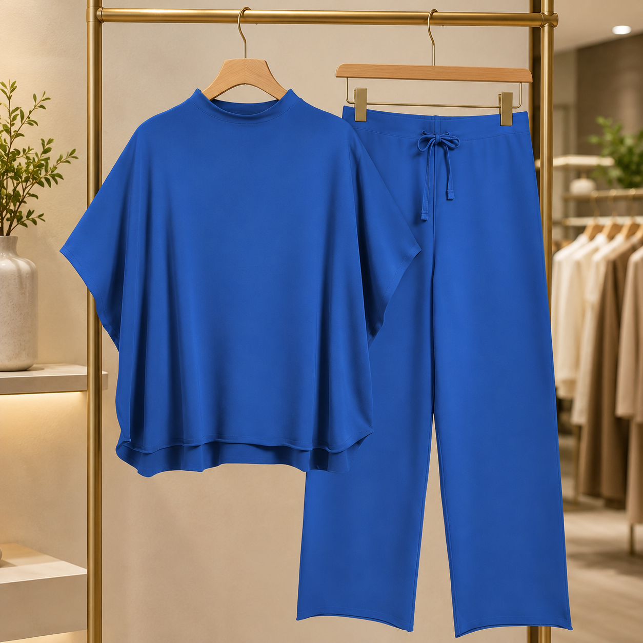Women's 2 Piece Outfits Lounge Set 3/4 Batwing Sleeve Capelet Crew Neck Pullover Tops Wide Leg Pants Travel Set