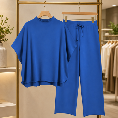 Women's 2 Piece Outfits Lounge Set 3/4 Batwing Sleeve Capelet Crew Neck Pullover Tops Wide Leg Pants Travel Set
