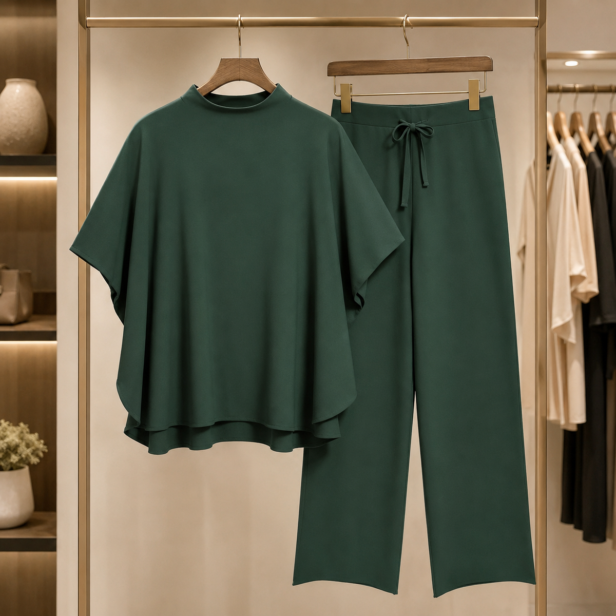 Women's 2 Piece Outfits Lounge Set 3/4 Batwing Sleeve Capelet Crew Neck Pullover Tops Wide Leg Pants Travel Set