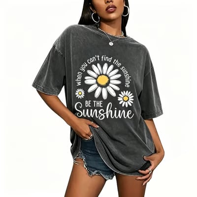 Women's Summer 100% Cotton T-Shirts: Sun-themed prints, solid colors, double-stitched seams, breathable, loose fit. 💗 Buy two and get free shipping
