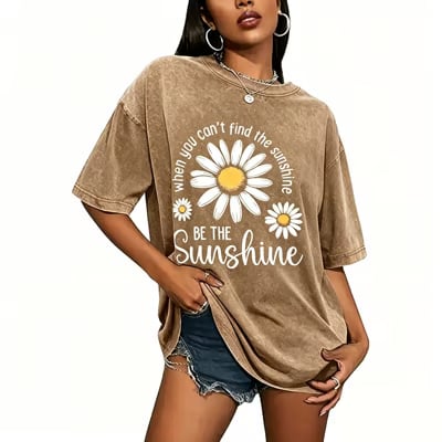 Women's Summer 100% Cotton T-Shirts: Sun-themed prints, solid colors, double-stitched seams, breathable, loose fit. 💗 Buy two and get free shipping