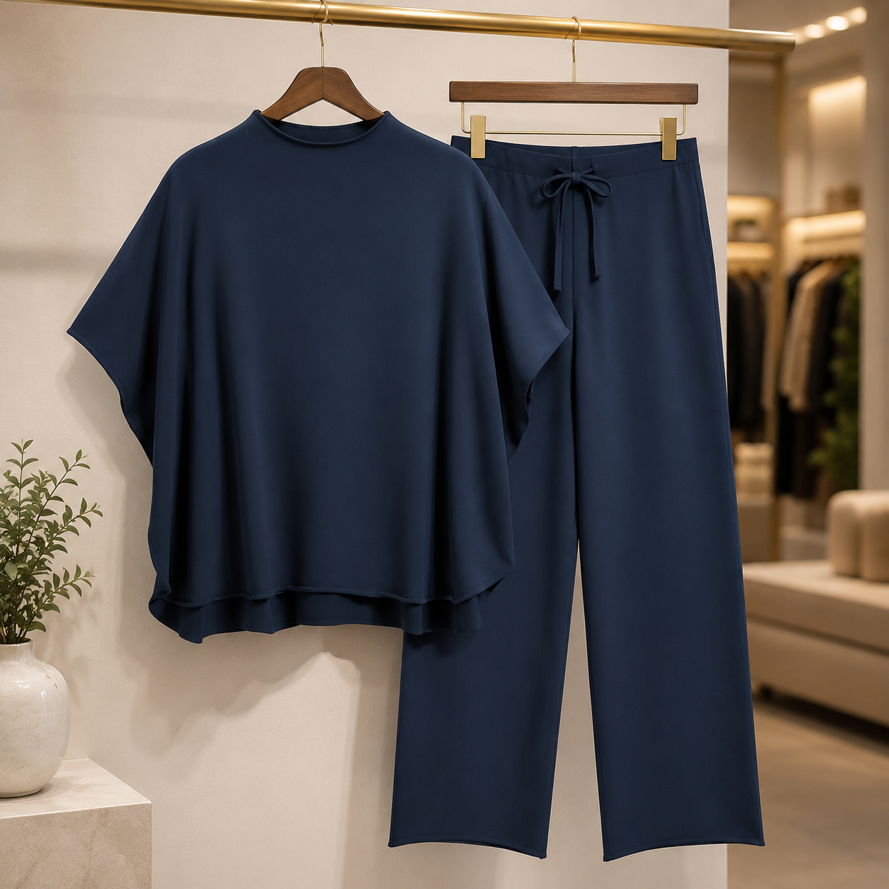 Women's 2 Piece Outfits Lounge Set 3/4 Batwing Sleeve Capelet Crew Neck Pullover Tops Wide Leg Pants Travel Set