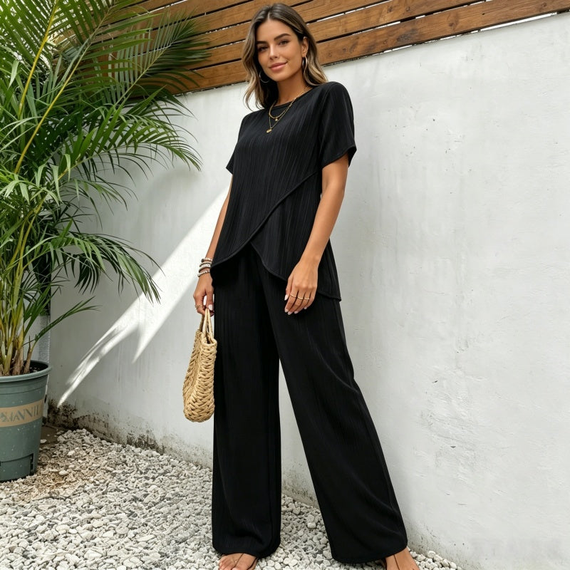 2026💥【S-3XL】Stylish women's blouse and wide-leg pants set - a lightweight, cool, and flattering summer outfit for women