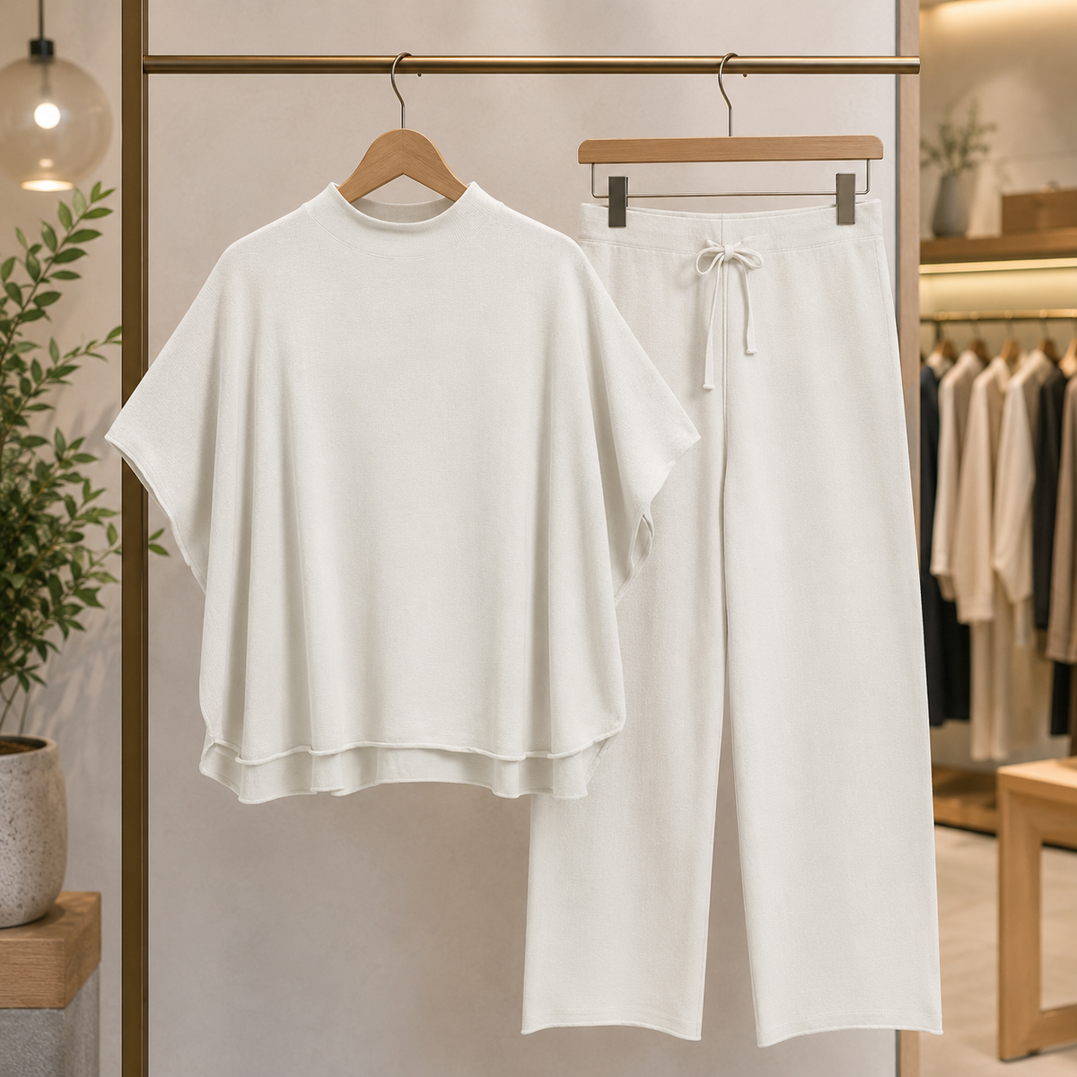 Women's 2 Piece Outfits Lounge Set 3/4 Batwing Sleeve Capelet Crew Neck Pullover Tops Wide Leg Pants Travel Set
