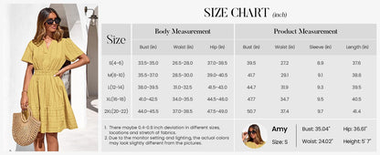 Womens Summer 2026🔥Casual Mini Dresses Lightweight Short Sleeve V Neck Elastic Waist Cute Boho Beach Dress Pockets