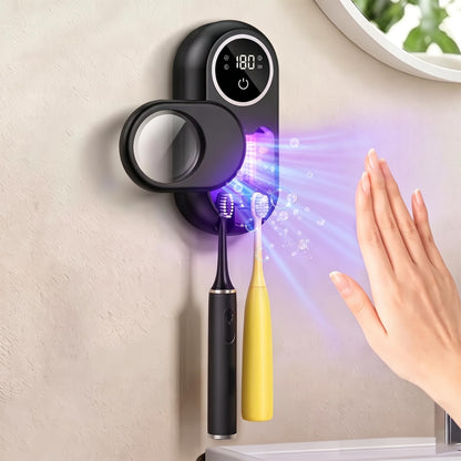 UV Toothbrush Holder with Sanitizer – Heat Drying, Smart Sensor Lid, 60-Day Battery, Wall Mount