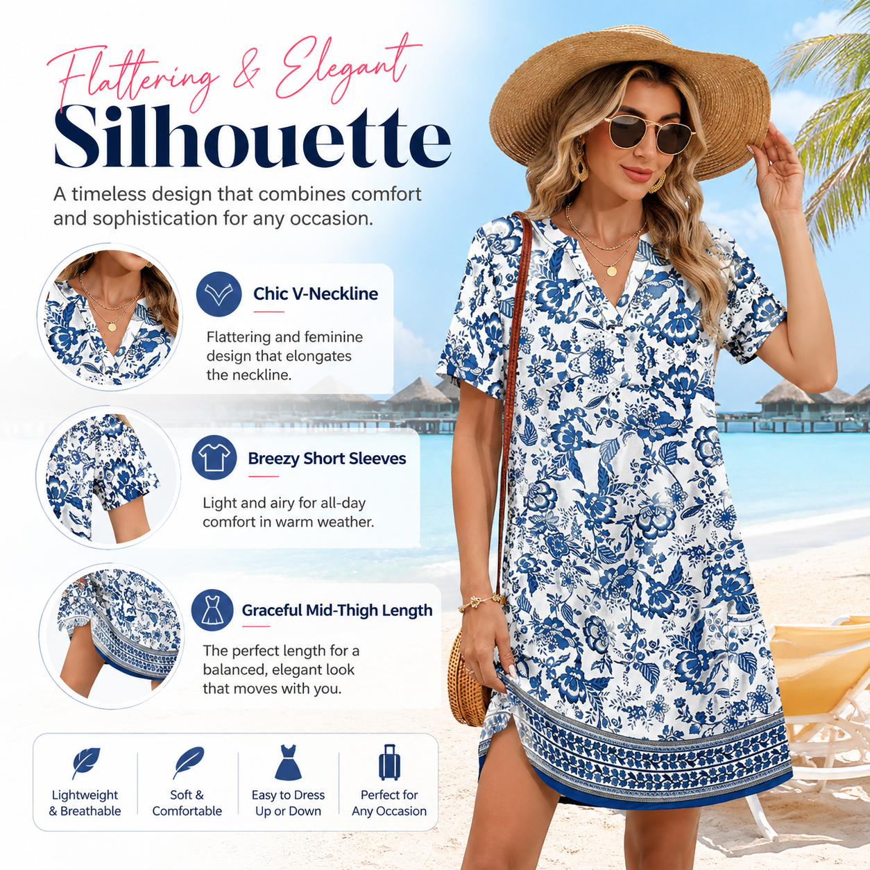 2026！！！ Women's Summer Dress: Casual Summer V-Neck Wedding Guest Dress, Short-Sleeve, Fashionable Beach Vacation Wear👗✨