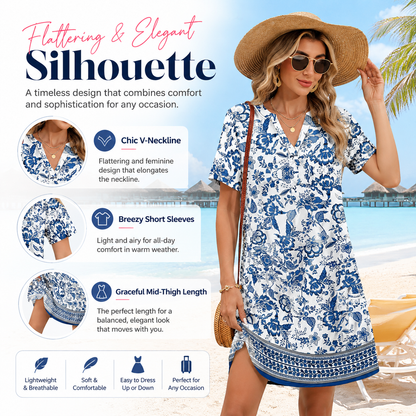 2026！！！ Women's Summer Dress: Casual Summer V-Neck Wedding Guest Dress, Short-Sleeve, Fashionable Beach Vacation Wear👗✨