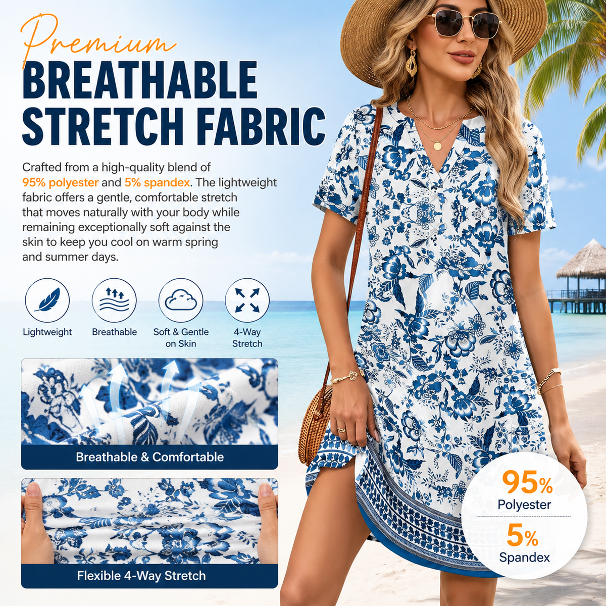 2026！！！ Women's Summer Dress: Casual Summer V-Neck Wedding Guest Dress, Short-Sleeve, Fashionable Beach Vacation Wear👗✨