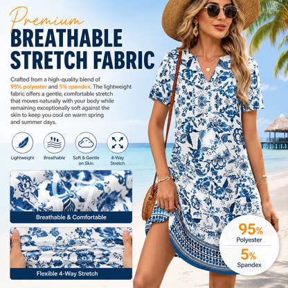 2026！！！ Women's Summer Dress: Casual Summer V-Neck Wedding Guest Dress, Short-Sleeve, Fashionable Beach Vacation Wear👗✨