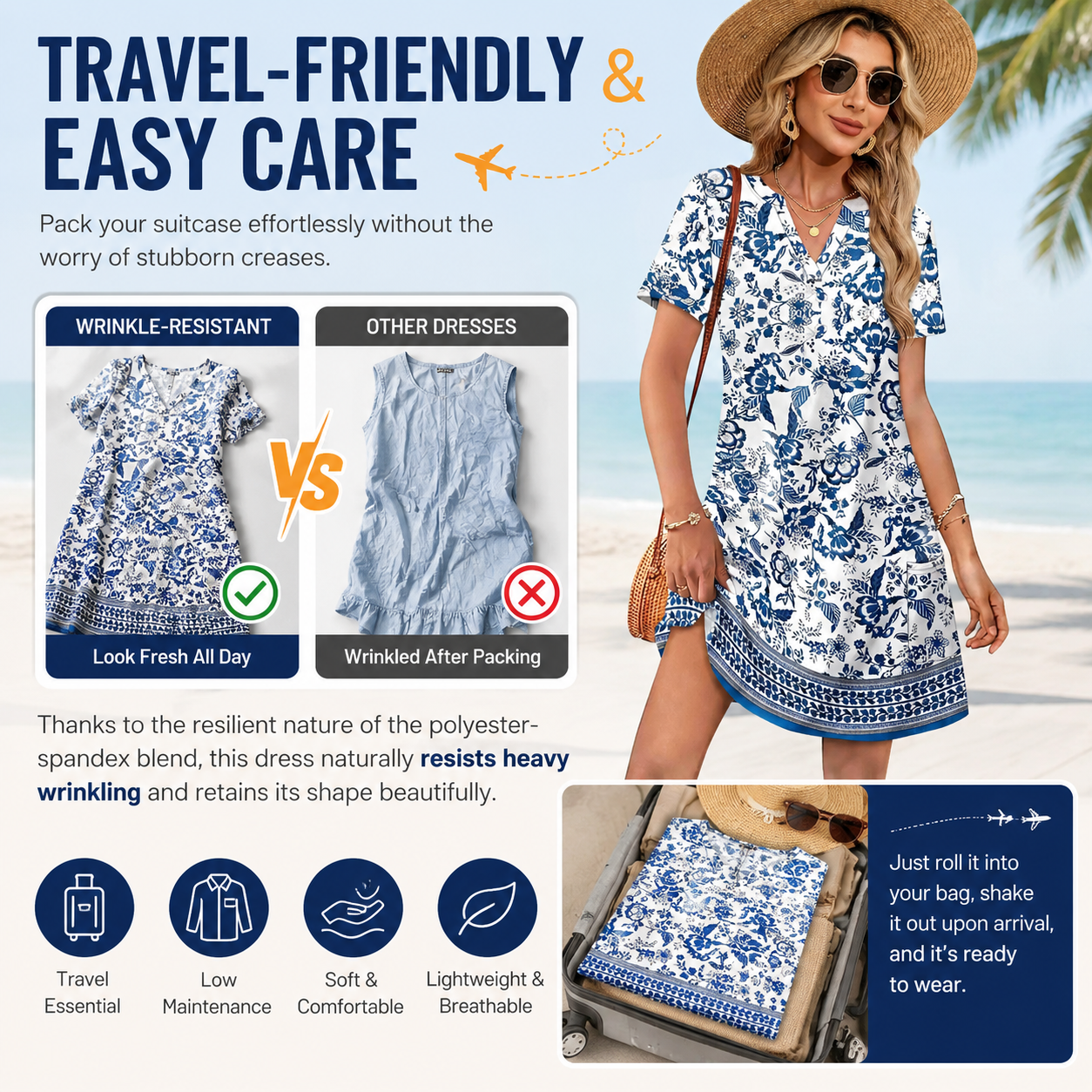 2026！！！ Women's Summer Dress: Casual Summer V-Neck Wedding Guest Dress, Short-Sleeve, Fashionable Beach Vacation Wear👗✨