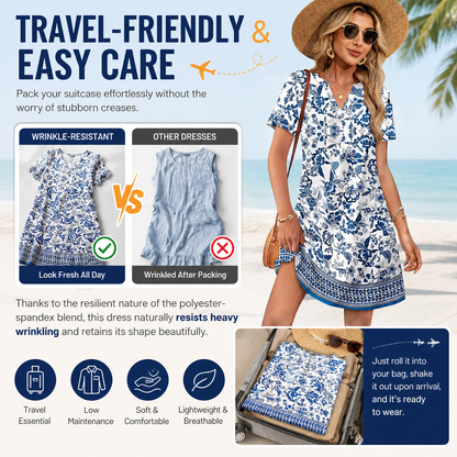 2026！！！ Women's Summer Dress: Casual Summer V-Neck Wedding Guest Dress, Short-Sleeve, Fashionable Beach Vacation Wear👗✨