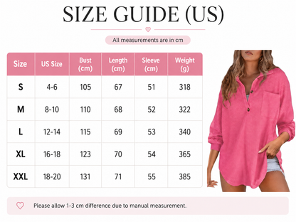 Women's Oversized Henley Waffle Shirt V Neck Long Sleeve
