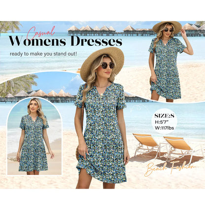 2026！！！ Women's Summer Dress: Casual Summer V-Neck Wedding Guest Dress, Short-Sleeve, Fashionable Beach Vacation Wear👗✨