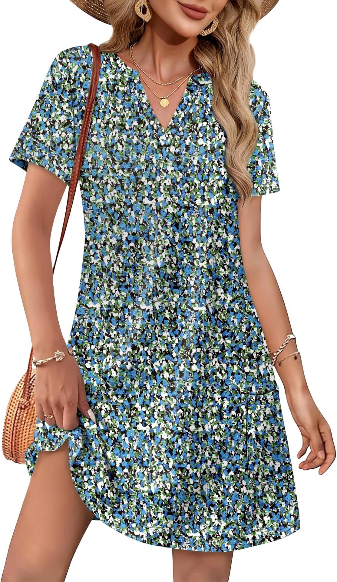 2026！！！ Women's Summer Dress: Casual Summer V-Neck Wedding Guest Dress, Short-Sleeve, Fashionable Beach Vacation Wear👗✨