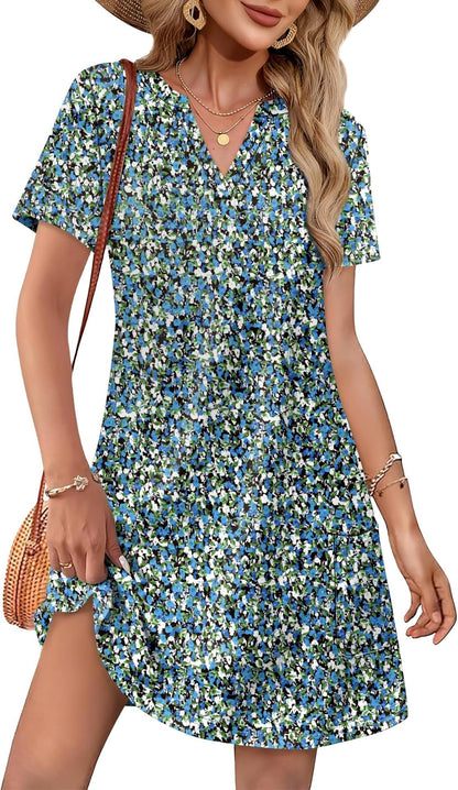 2026！！！ Women's Summer Dress: Casual Summer V-Neck Wedding Guest Dress, Short-Sleeve, Fashionable Beach Vacation Wear👗✨