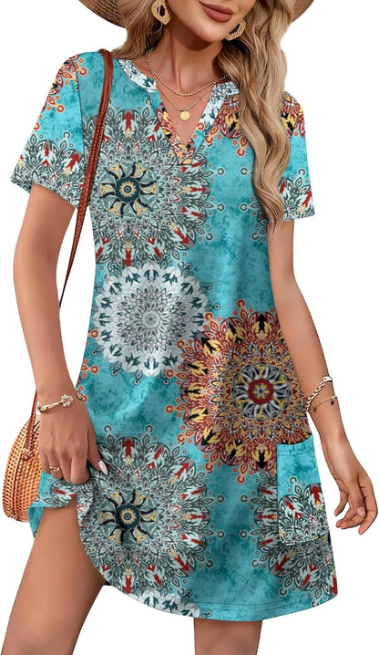 2026！！！ Women's Summer Dress: Casual Summer V-Neck Wedding Guest Dress, Short-Sleeve, Fashionable Beach Vacation Wear👗✨