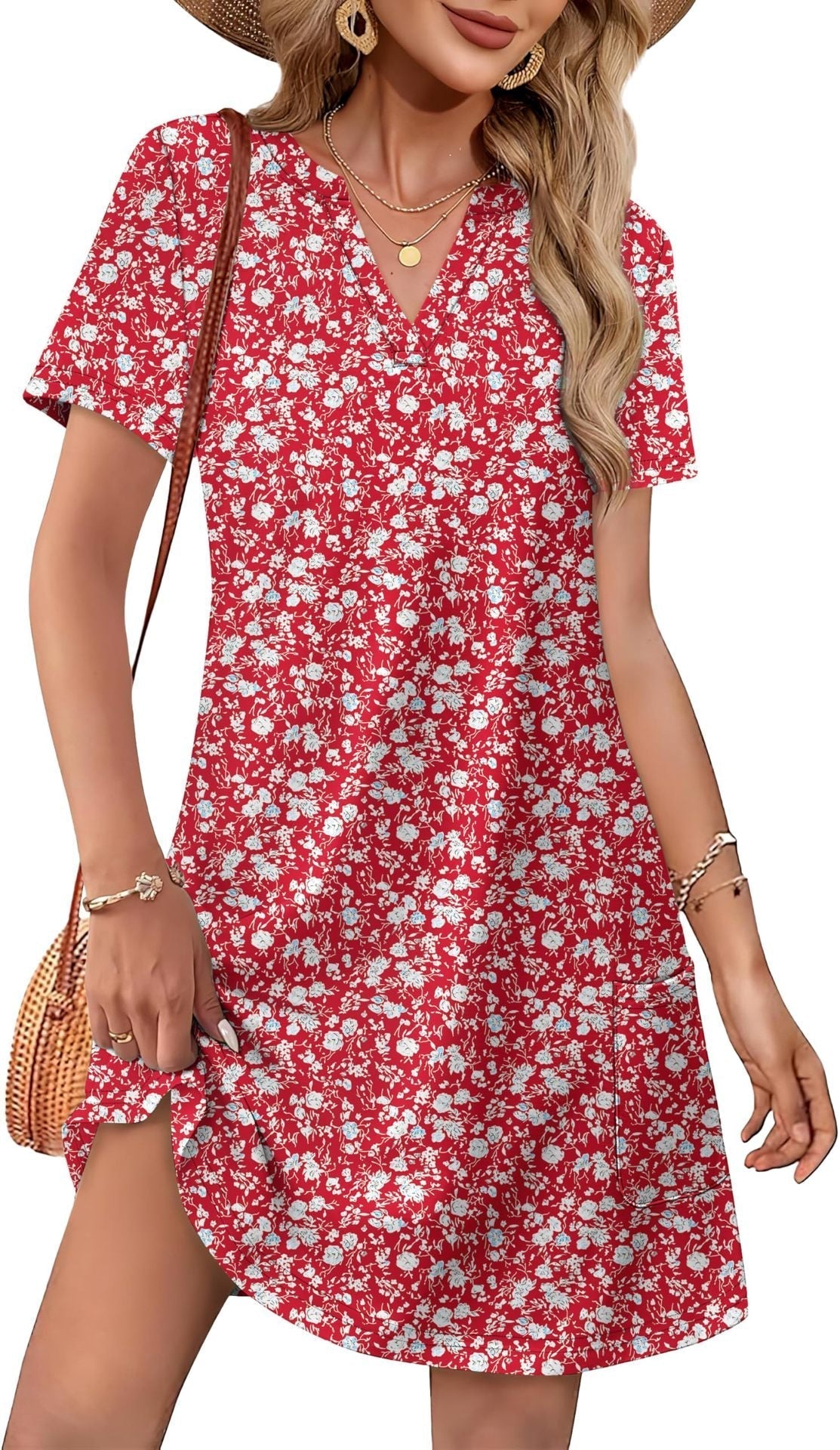 2026！！！ Women's Summer Dress: Casual Summer V-Neck Wedding Guest Dress, Short-Sleeve, Fashionable Beach Vacation Wear👗✨