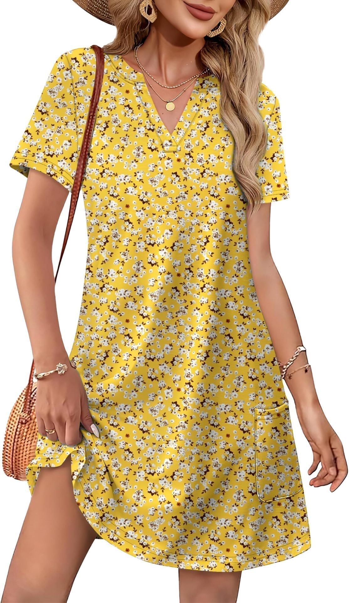 2026！！！ Women's Summer Dress: Casual Summer V-Neck Wedding Guest Dress, Short-Sleeve, Fashionable Beach Vacation Wear👗✨