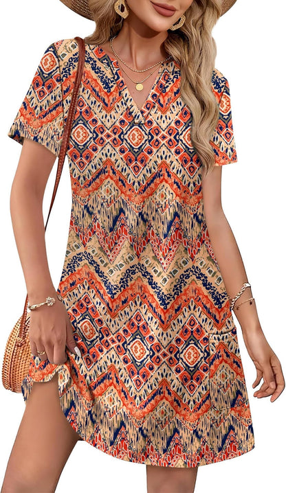 2026！！！ Women's Summer Dress: Casual Summer V-Neck Wedding Guest Dress, Short-Sleeve, Fashionable Beach Vacation Wear👗✨