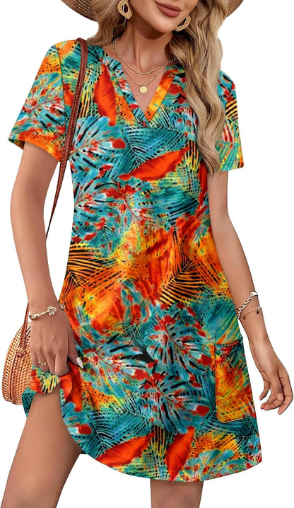 2026！！！ Women's Summer Dress: Casual Summer V-Neck Wedding Guest Dress, Short-Sleeve, Fashionable Beach Vacation Wear👗✨