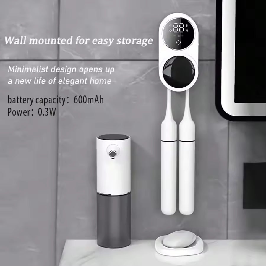 UV Toothbrush Holder with Sanitizer – Heat Drying, Smart Sensor Lid, 60-Day Battery, Wall Mount