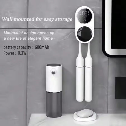 UV Toothbrush Holder with Sanitizer – Heat Drying, Smart Sensor Lid, 60-Day Battery, Wall Mount