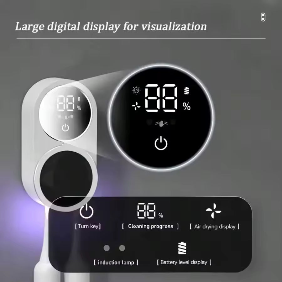 UV Toothbrush Holder with Sanitizer – Heat Drying, Smart Sensor Lid, 60-Day Battery, Wall Mount