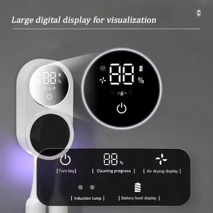 UV Toothbrush Holder with Sanitizer – Heat Drying, Smart Sensor Lid, 60-Day Battery, Wall Mount