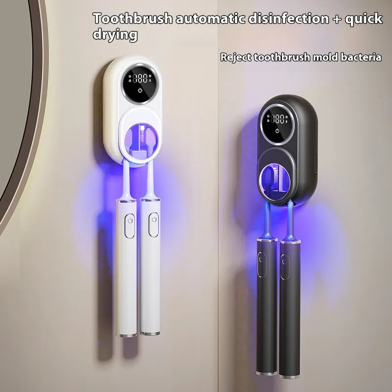 UV Toothbrush Holder with Sanitizer – Heat Drying, Smart Sensor Lid, 60-Day Battery, Wall Mount
