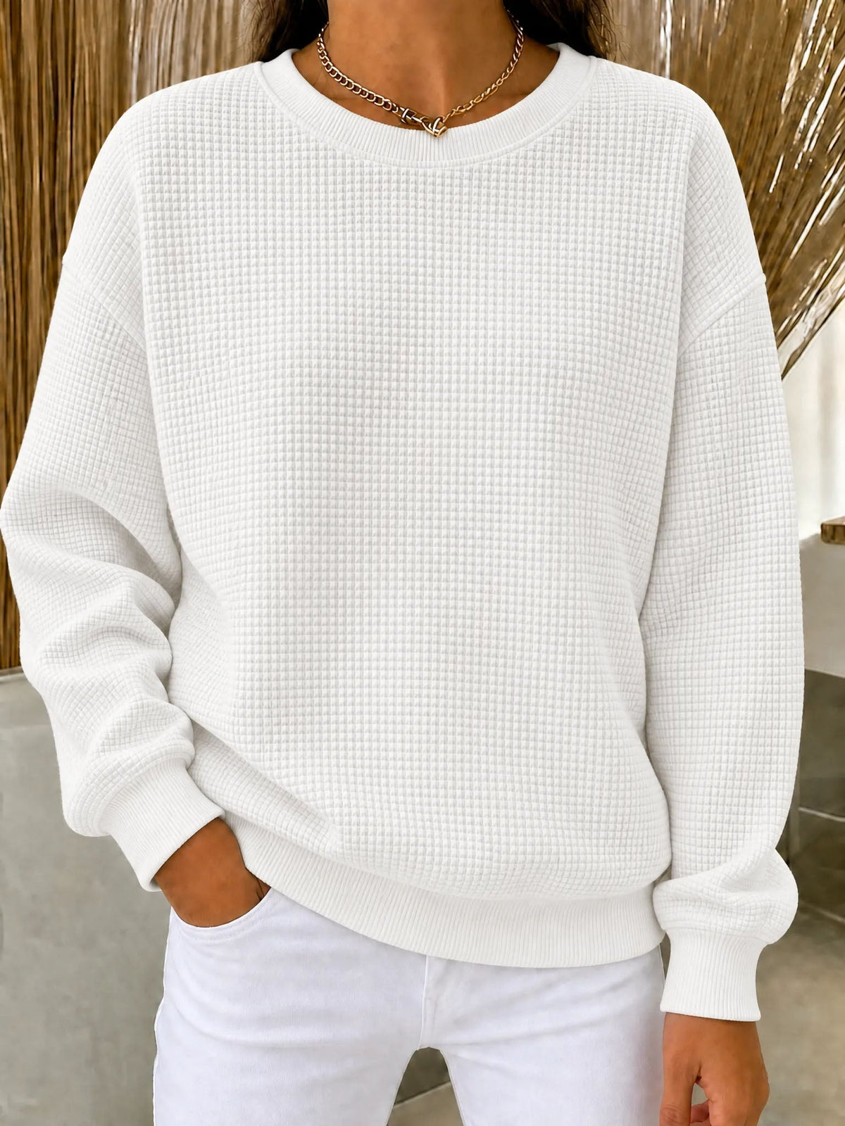 🔥LAST DAY 60% OFF-2026 New Women's Waffle Knit Crewneck Sweatshirt