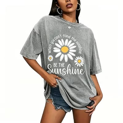 Women's Summer 100% Cotton T-Shirts: Sun-themed prints, solid colors, double-stitched seams, breathable, loose fit. 💗 Buy two and get free shipping