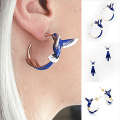 Hummingbird Earrings, Cute Bird Earrings, Semicircle Bird Earrings