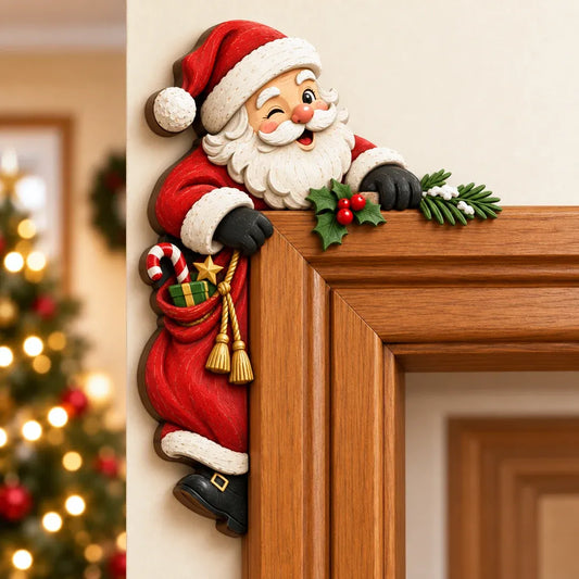 🎅 3D Sculpted Christmas Peekaboo Door Frame Corner Decor