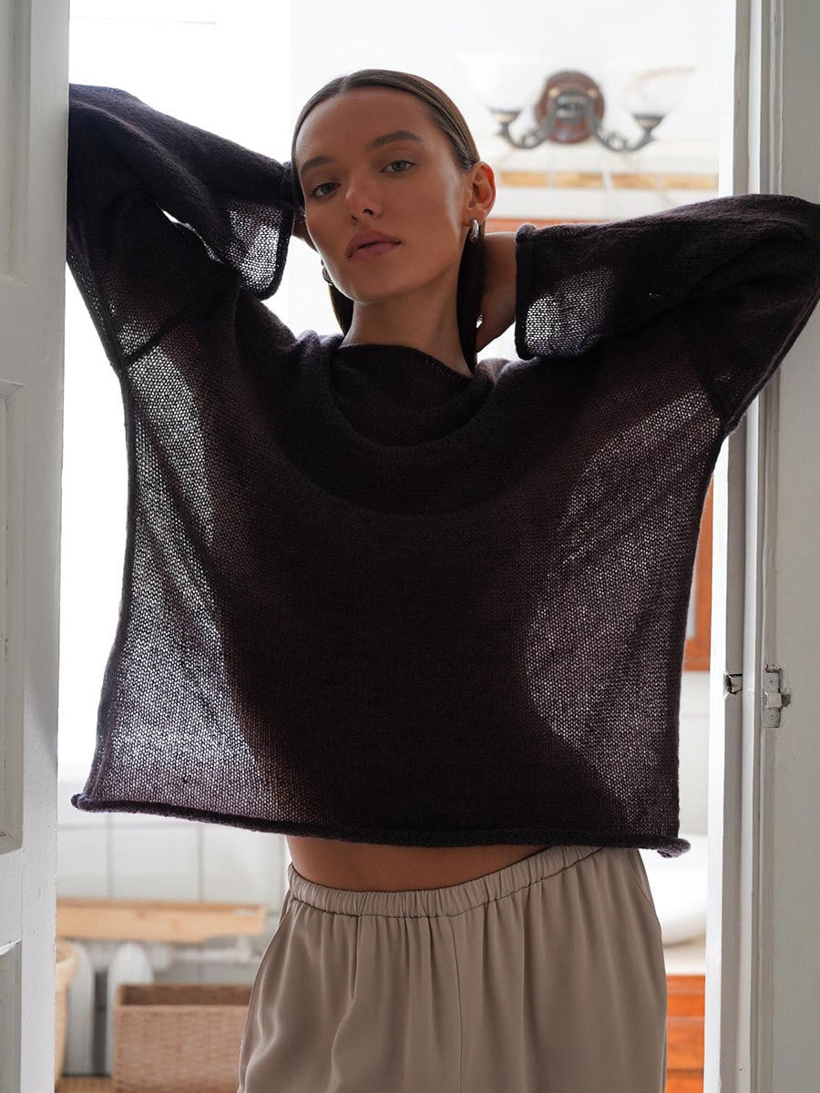 ✨2026 Spring Summer New Arrival Women’s Hollow‑Out Knit Top, Thin Round‑Neck Flare Sleeve Loose Long Sleeve Sweater, S‑5XL