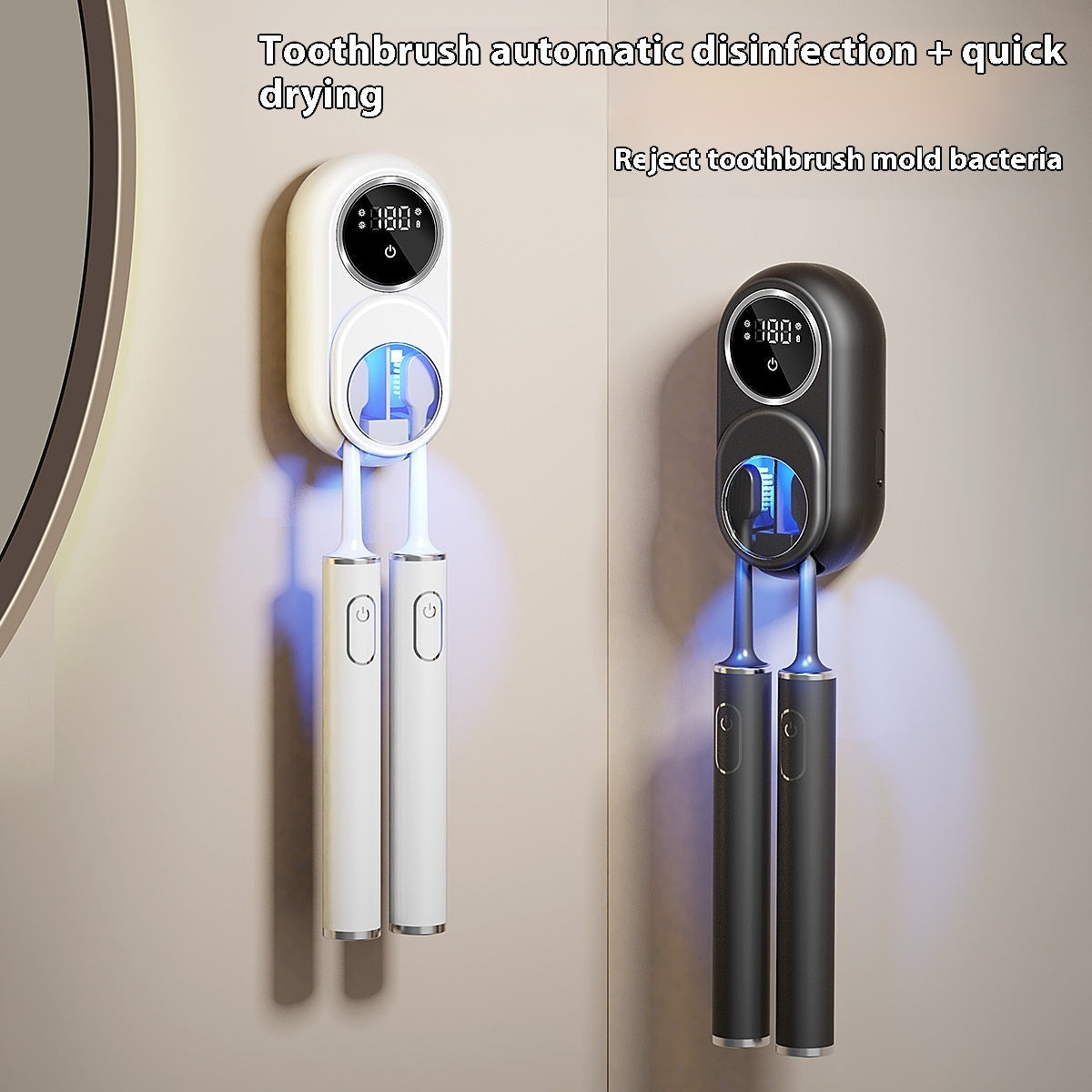 UV Toothbrush Holder with Sanitizer – Heat Drying, Smart Sensor Lid, 60-Day Battery, Wall Mount