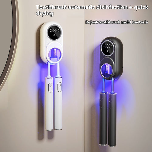 UV Toothbrush Holder with Sanitizer – Heat Drying, Smart Sensor Lid, 60-Day Battery, Wall Mount