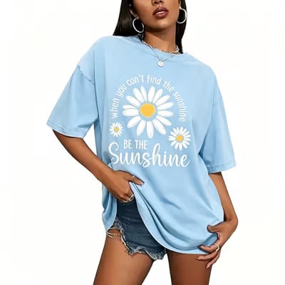 Women's Summer 100% Cotton T-Shirts: Sun-themed prints, solid colors, double-stitched seams, breathable, loose fit. 💗 Buy two and get free shipping