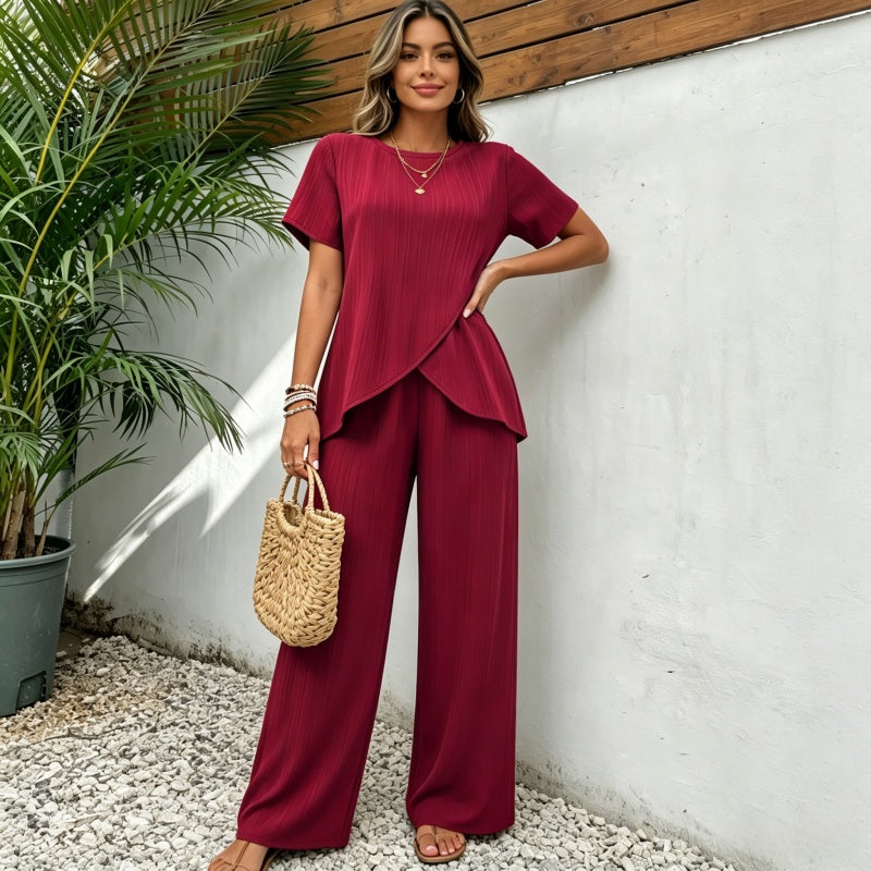 2026💥【S-3XL】Stylish women's blouse and wide-leg pants set - a lightweight, cool, and flattering summer outfit for women