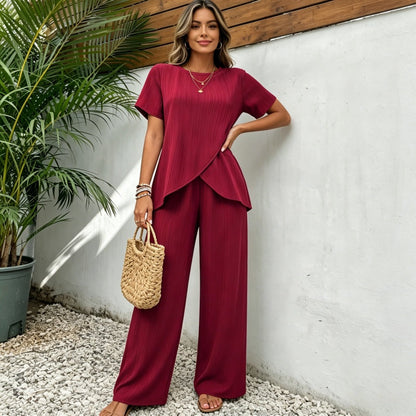 2026💥【S-3XL】Stylish women's blouse and wide-leg pants set - a lightweight, cool, and flattering summer outfit for women