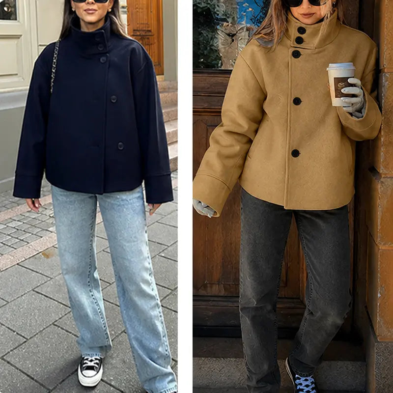 Navy and camel coat styling comparison