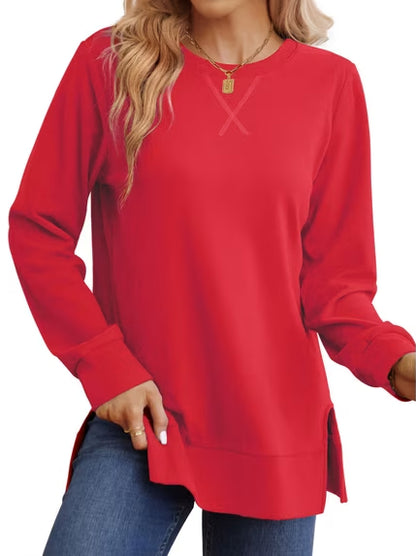 Women Loose Long Sleeve Tunic Top Side Slit