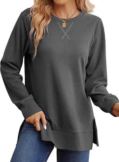 Women Loose Long Sleeve Tunic Top Side Slit