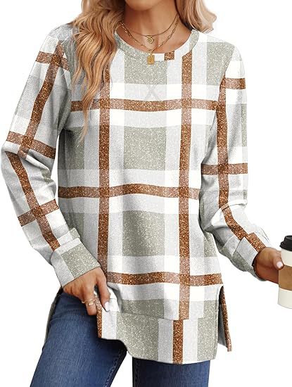 Women Loose Long Sleeve Tunic Top Side Slit